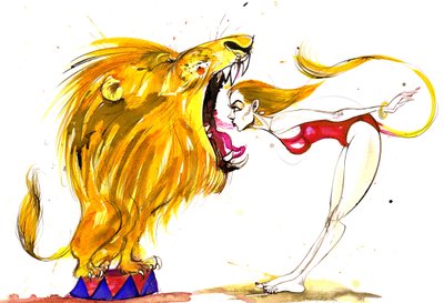 Zeichen des Tierkreises: Leotard Leo Dompteur aus einer Serie von Modekarikaturen, eine für jedes Sternzeichen von Neale Osborne